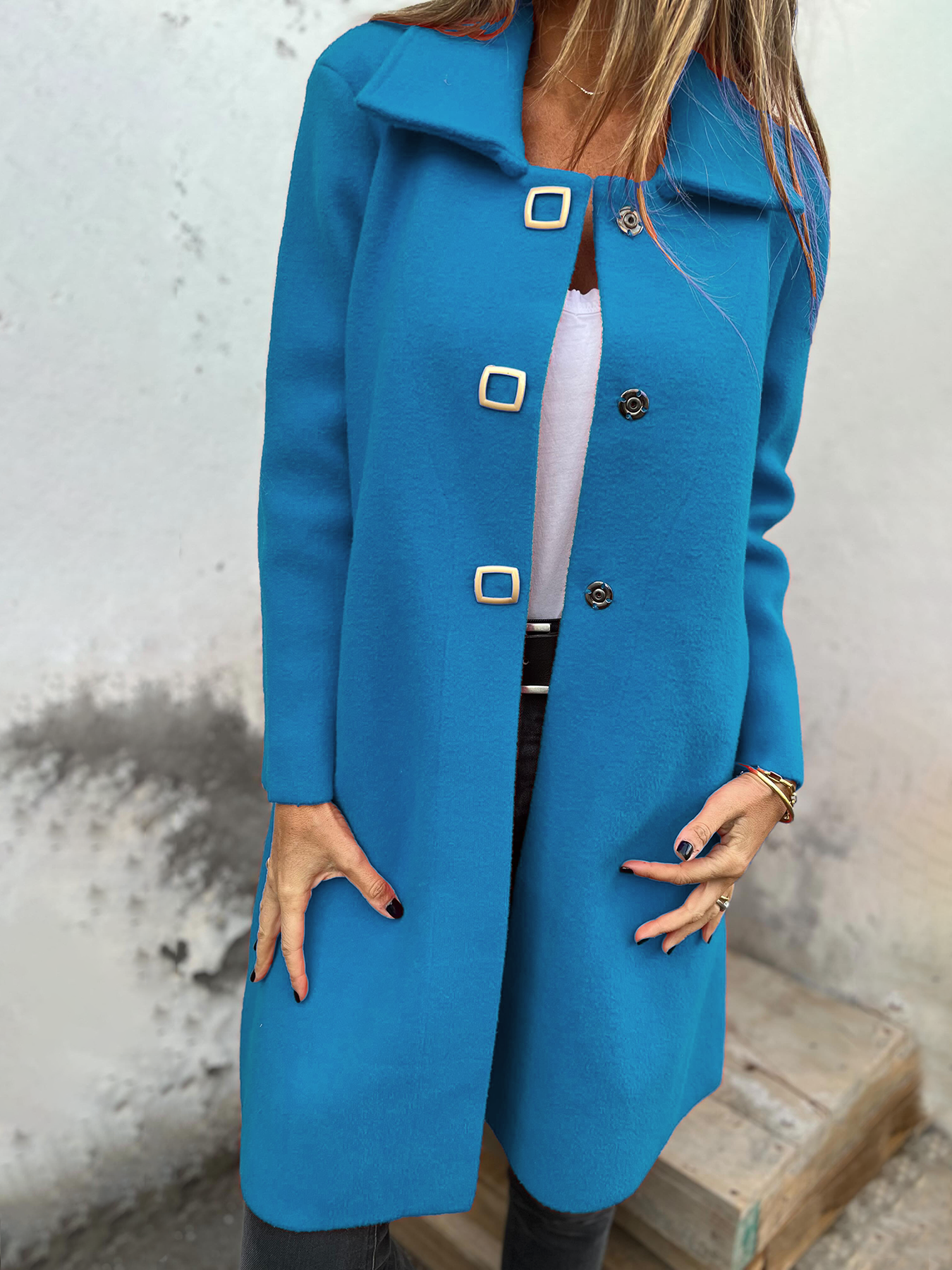 Women's Single-Breasted Solid Color Long Wool Jacket