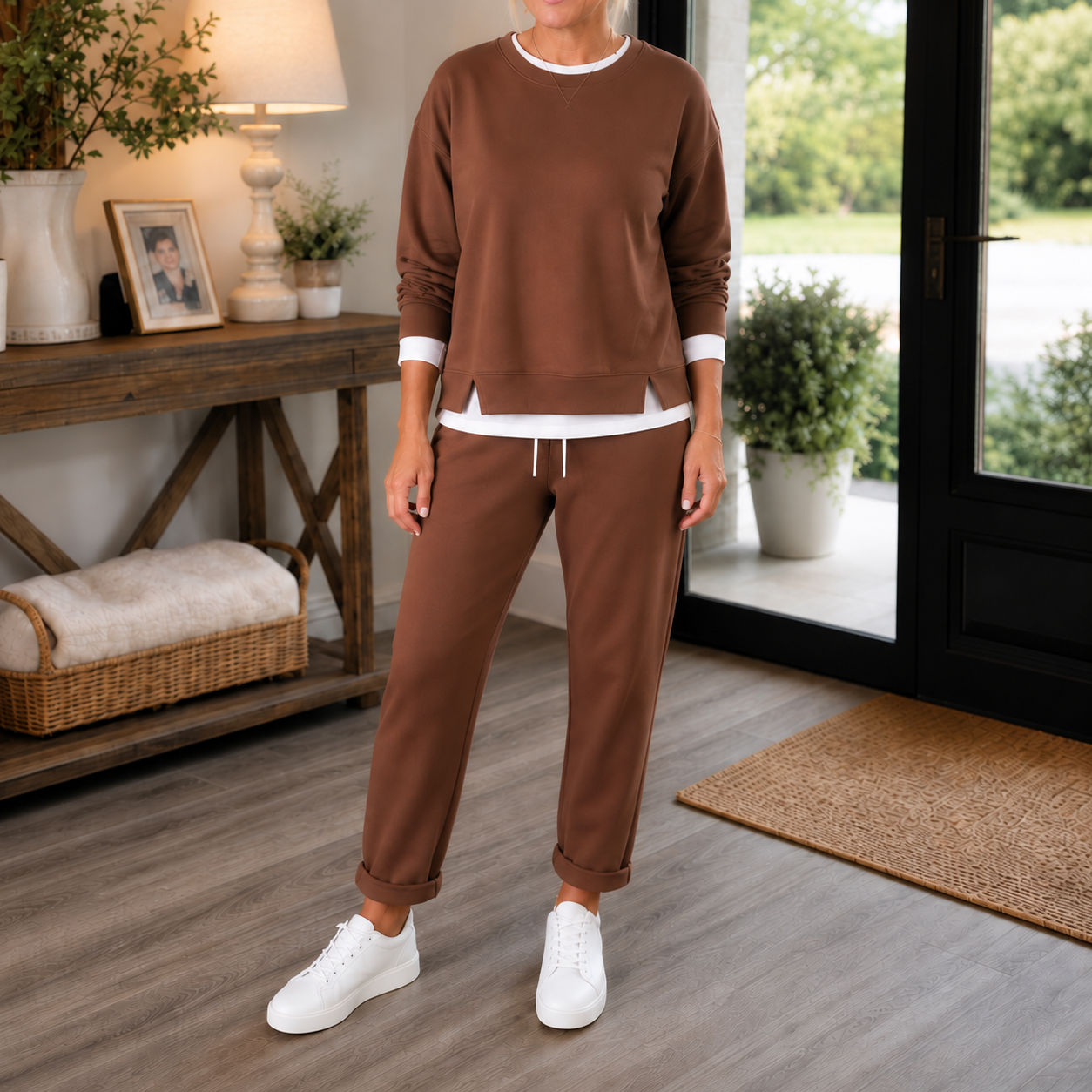 Side-Slit Sweatshirt And Jogger Set