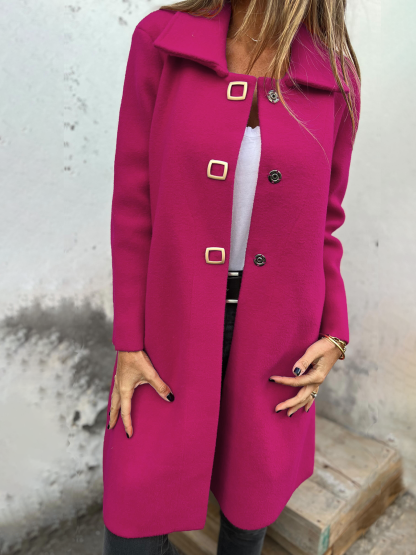 Women's Single-Breasted Solid Color Long Wool Jacket