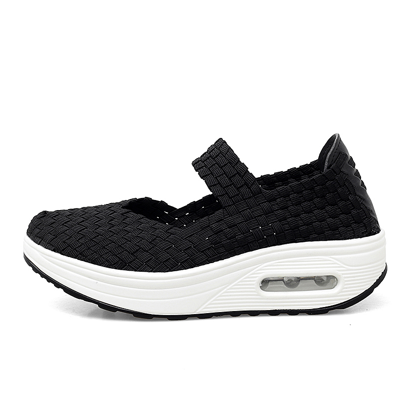 Women's Air Cushion Sports Sandals Slip-On Platform Closed-Toe Sandals Woven Pumps Elastic Wedge Shoes