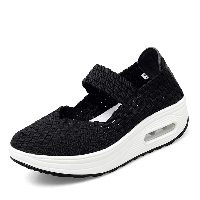 Women's Air Cushion Sports Sandals Slip-On Platform Closed-Toe Sandals Woven Pumps Elastic Wedge Shoes