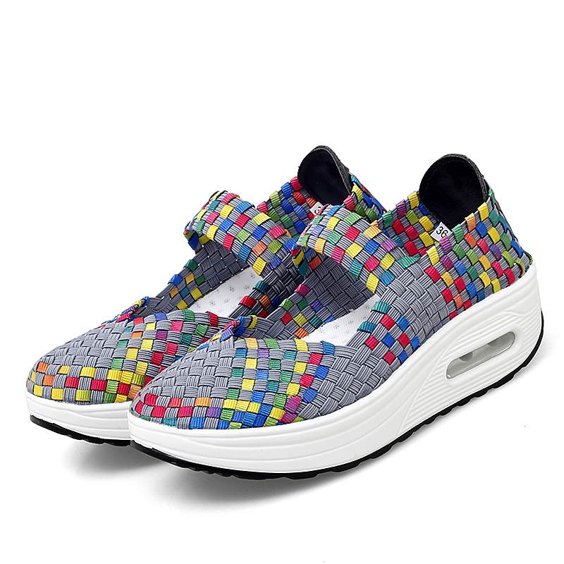 Women's Air Cushion Sports Sandals Slip-On Platform Closed-Toe Sandals Woven Pumps Elastic Wedge Shoes