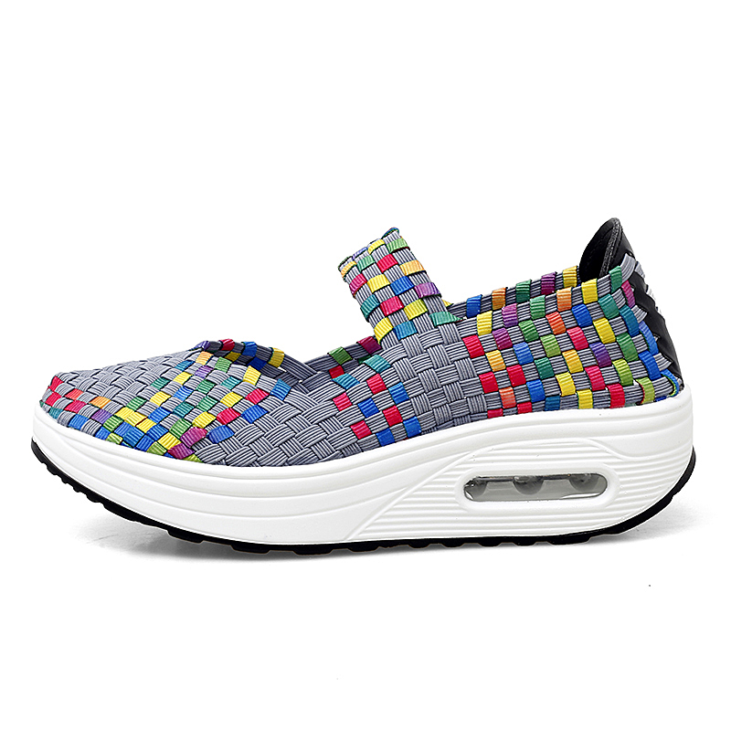 Women's Air Cushion Sports Sandals Slip-On Platform Closed-Toe Sandals Woven Pumps Elastic Wedge Shoes