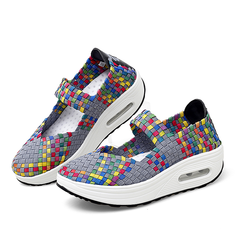 Women's Air Cushion Sports Sandals Slip-On Platform Closed-Toe Sandals Woven Pumps Elastic Wedge Shoes