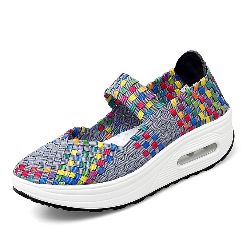 Women's Air Cushion Sports Sandals Slip-On Platform Closed-Toe Sandals Woven Pumps Elastic Wedge Shoes
