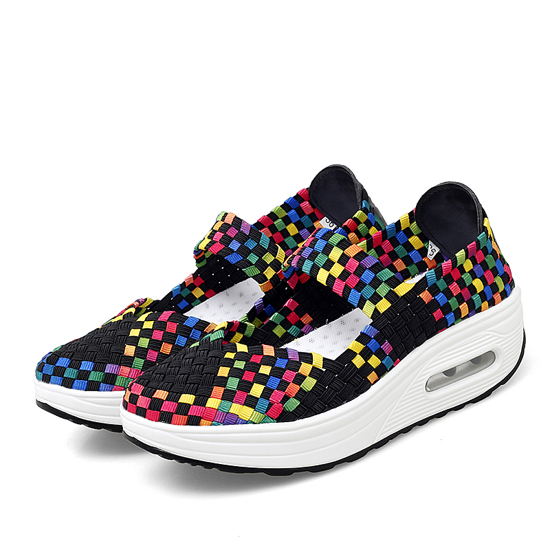 Women's Air Cushion Sports Sandals Slip-On Platform Closed-Toe Sandals Woven Pumps Elastic Wedge Shoes