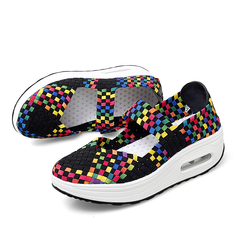 Women's Air Cushion Sports Sandals Slip-On Platform Closed-Toe Sandals Woven Pumps Elastic Wedge Shoes
