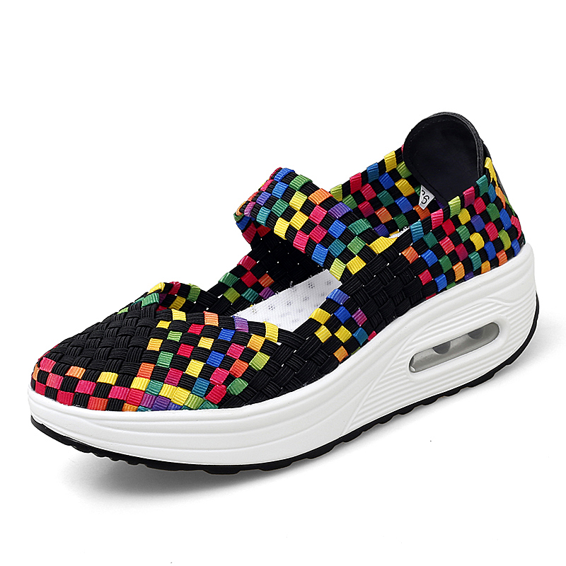 Women's Air Cushion Sports Sandals Slip-On Platform Closed-Toe Sandals Woven Pumps Elastic Wedge Shoes
