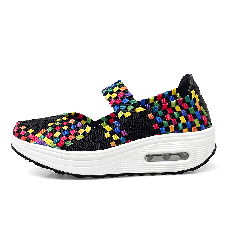 Women's Air Cushion Sports Sandals Slip-On Platform Closed-Toe Sandals Woven Pumps Elastic Wedge Shoes