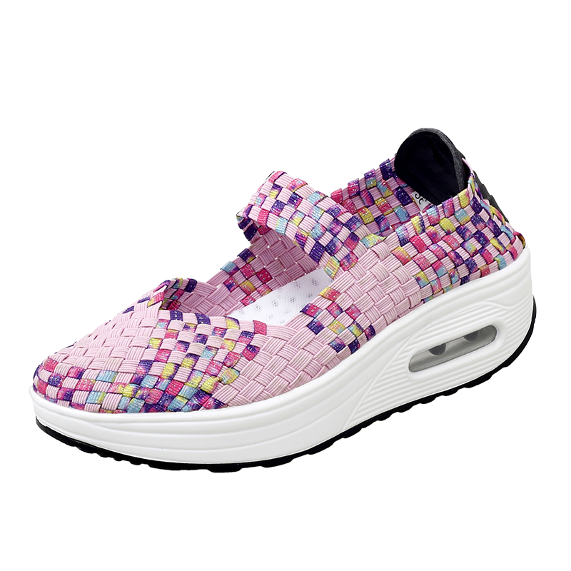 Women's Air Cushion Sports Sandals Slip-On Platform Closed-Toe Sandals Woven Pumps Elastic Wedge Shoes