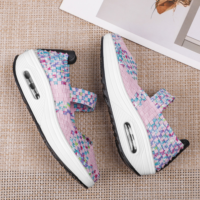 Women's Air Cushion Sports Sandals Slip-On Platform Closed-Toe Sandals Woven Pumps Elastic Wedge Shoes