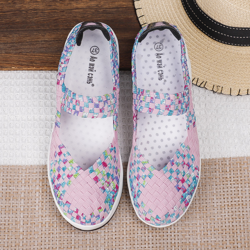 Women's Air Cushion Sports Sandals Slip-On Platform Closed-Toe Sandals Woven Pumps Elastic Wedge Shoes