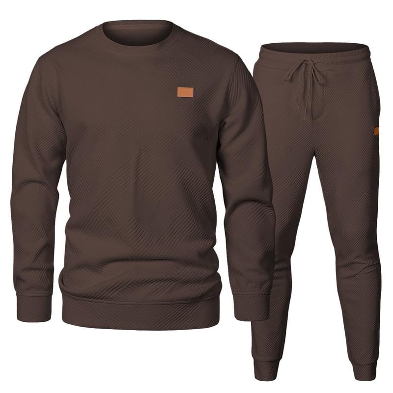 🎁LAST DAY 49% OFF🎁Men's  2 Piece Sweatsuits Outfits Casual Crewneck Jacquard Sweatshirt Joggers Sweatpants Set