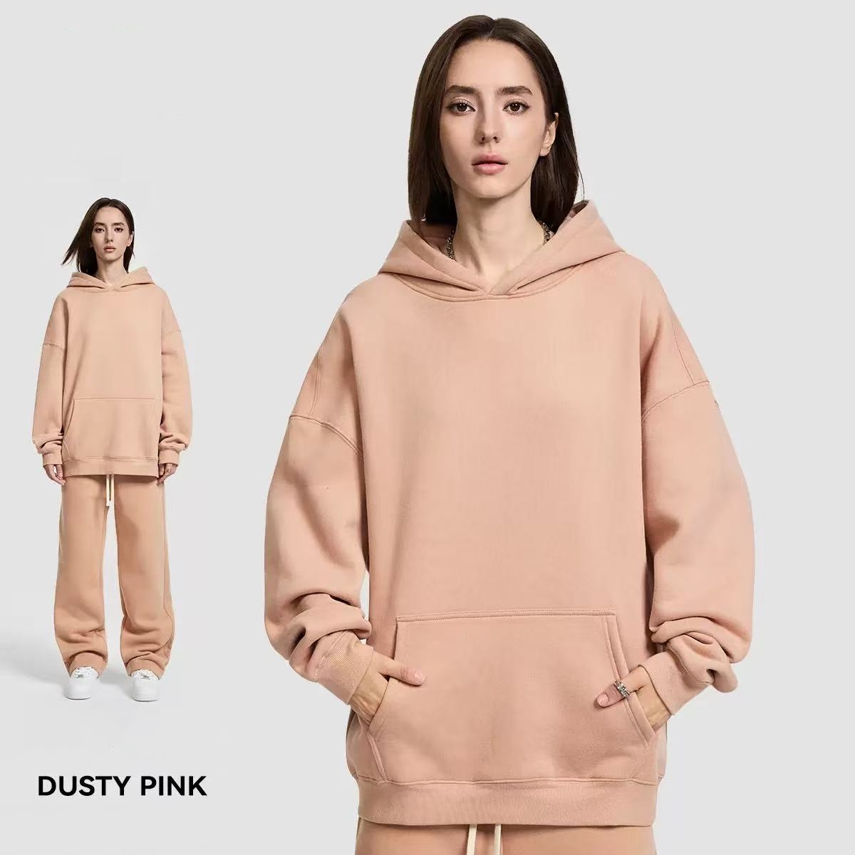 [Copy]NEW 🔥 Women's Cotton Two-Piece Oversized Drawstring Sweatshirt Wide Leg Sweatpants Casual Set