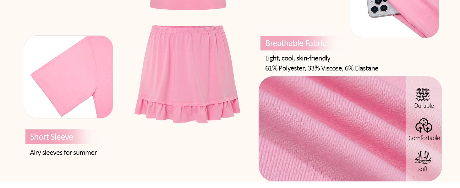 Yousify Women's 2 Piece Skirt Set Summer Vacation Outfits Short Sleeve Crewneck Top & Casual Mini Skirt for Easy Styling Loungewear Womenswear Yousify Women's 2 Piece Skirt Set Summer Vacation Outfits Short Sleeve Crewneck Top & Casual Mini Skirt for Easy Styling Loungewear Womenswear