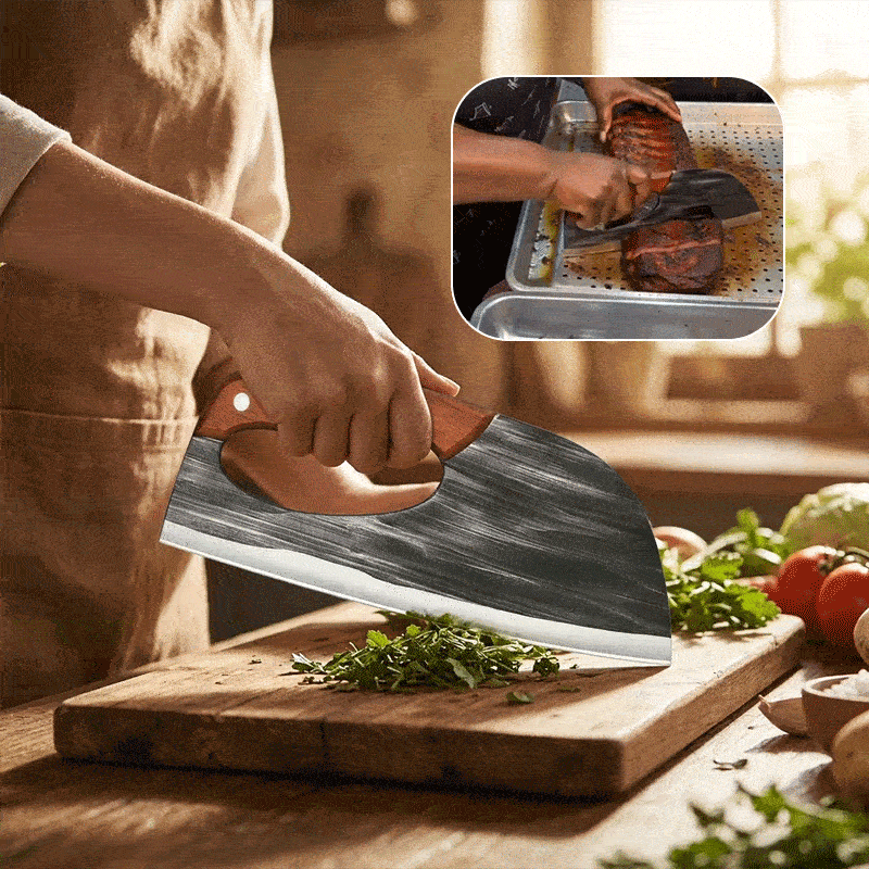 Hand-forged kitchen knife 🔪—an essential, razor-sharp tool for the kitchen.