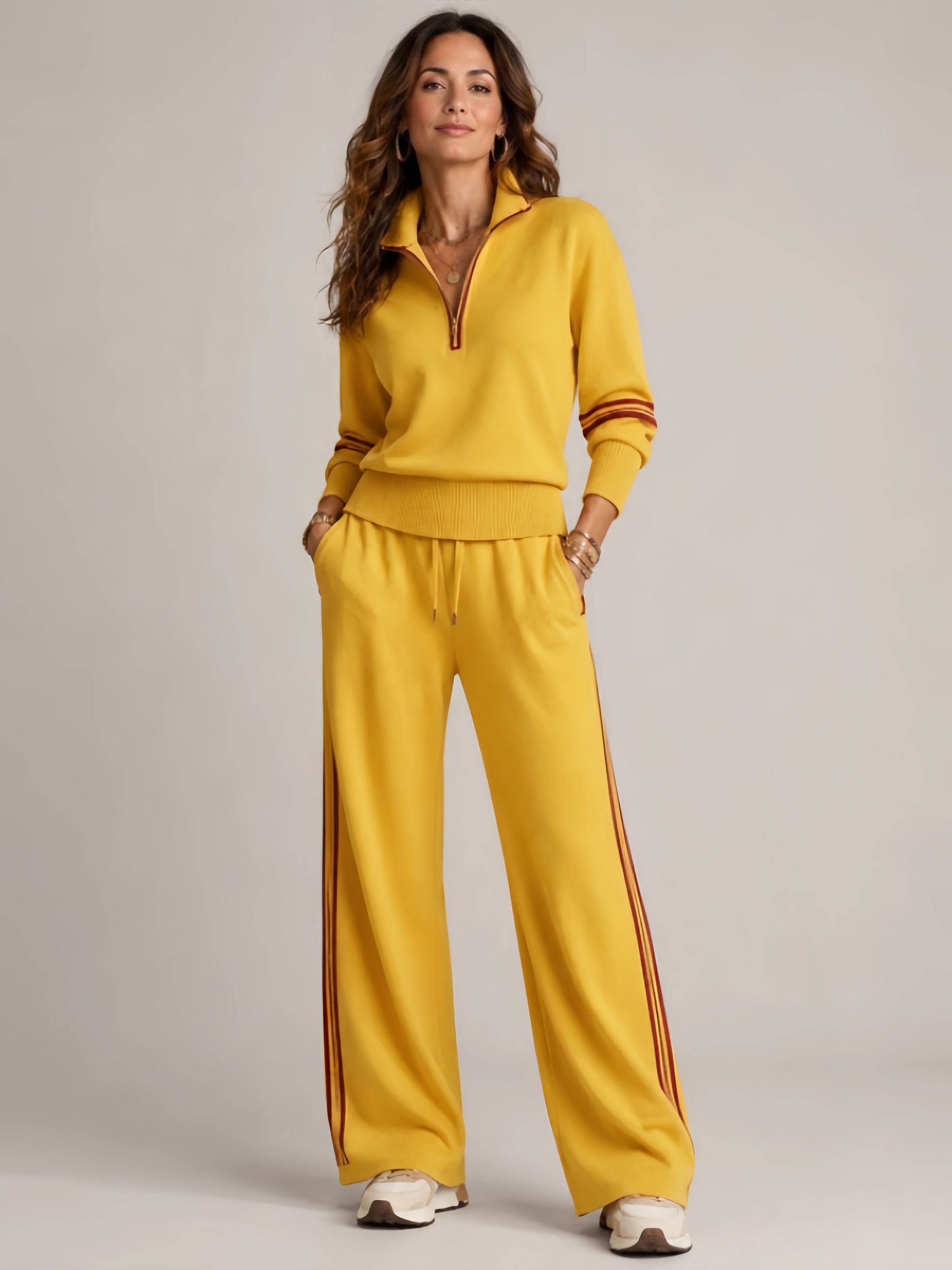 Women's Half Zip Lounge Set – Relaxed Two-Piece Wide Leg Tracksuit