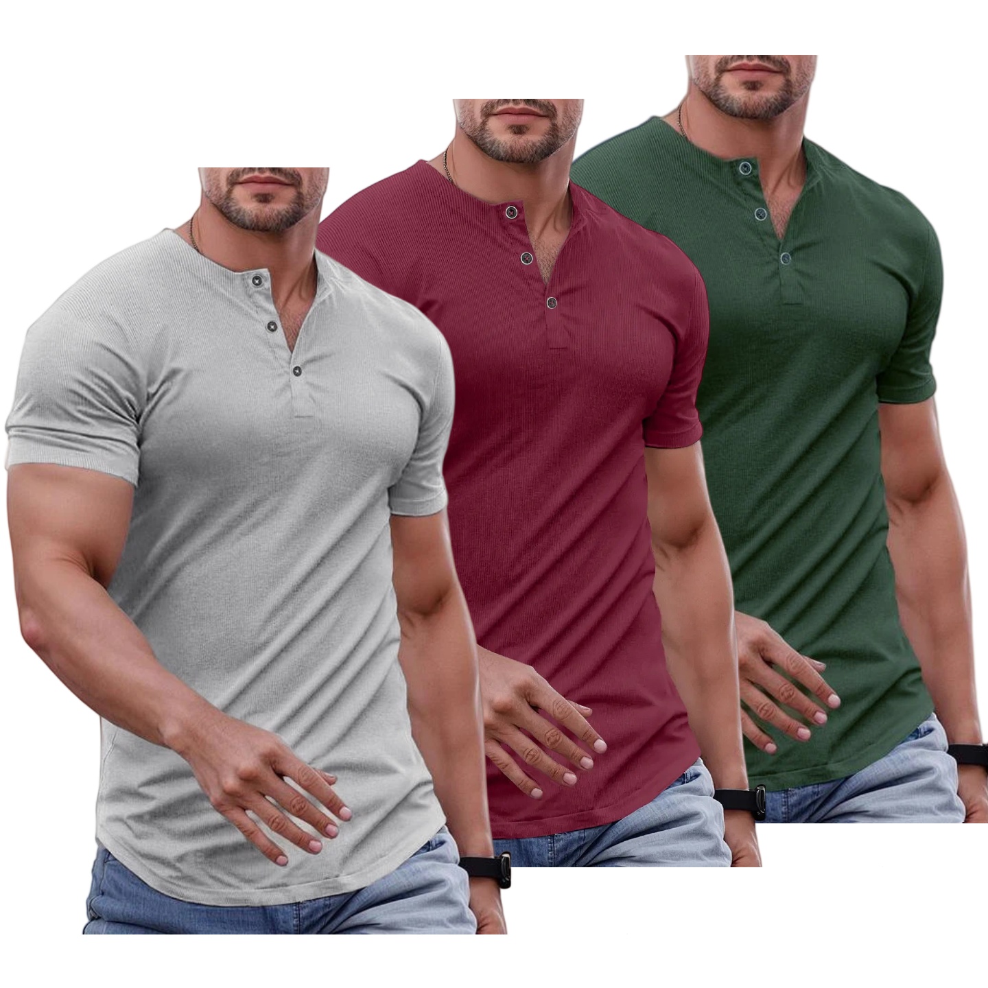 Ember Court™ Men's Slim Fit Henley Shirt - Gym & Casual Wear