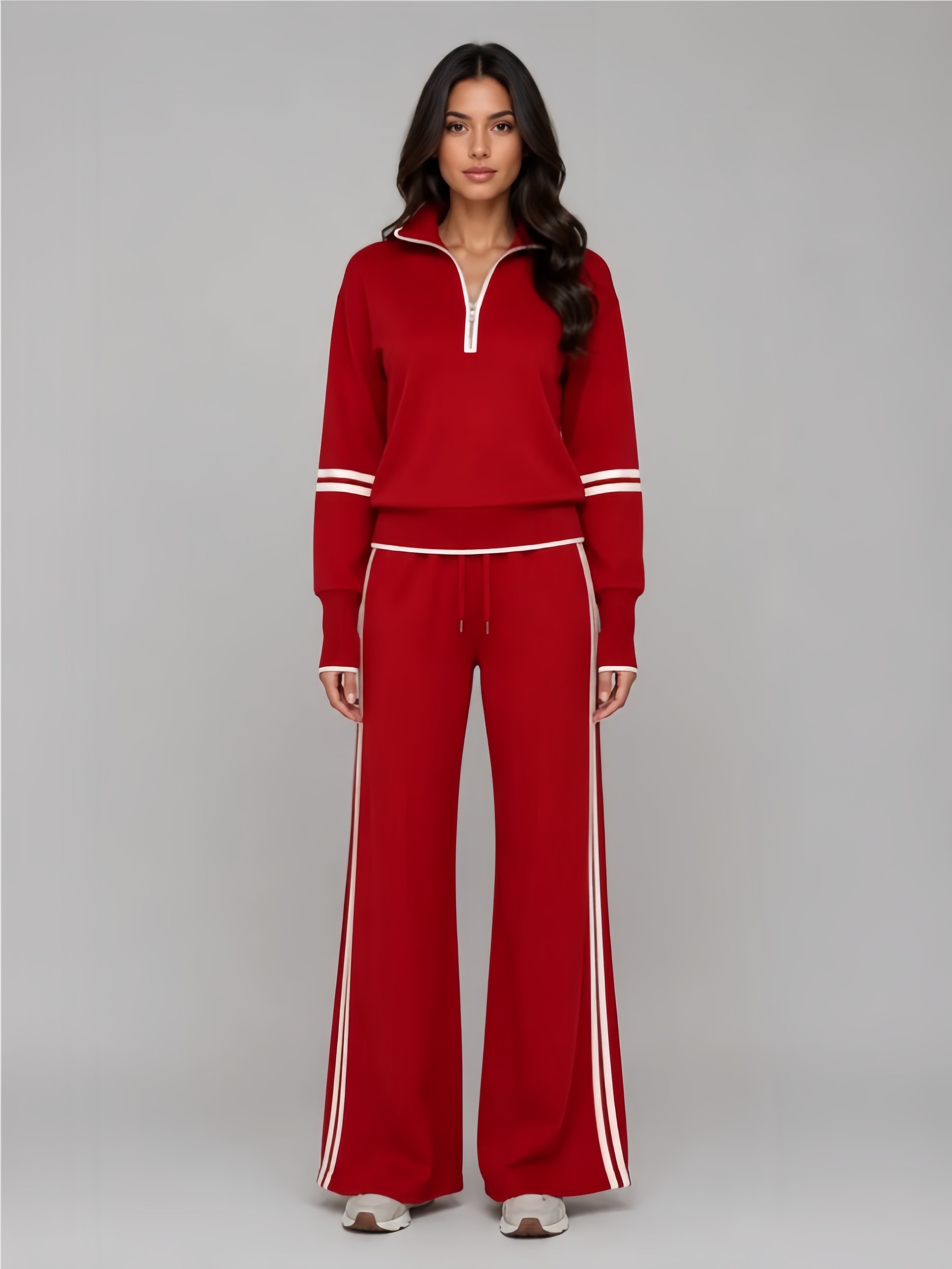 Women's Half Zip Lounge Set – Relaxed Two-Piece Wide Leg Tracksuit