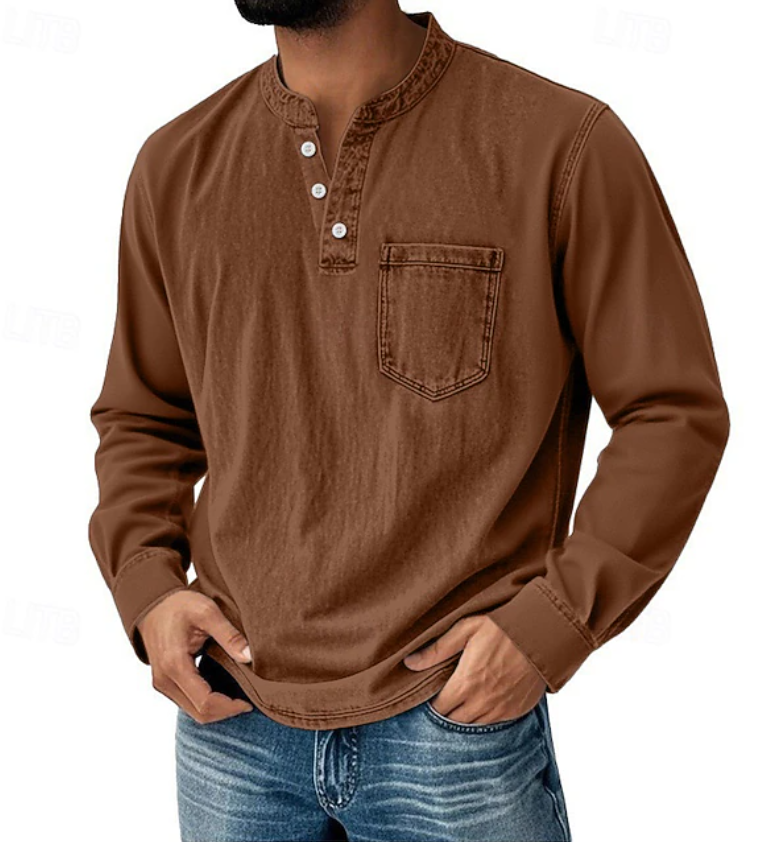 💫Clearance Sale🔥10-PACK FOR $31.99🔥Men's Retro Stand Collar Pocket Casual Distressed Long Sleeve Henley Shirt