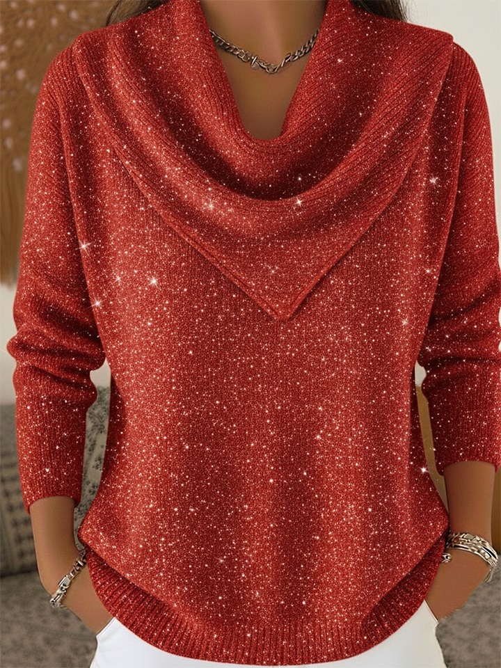 🎄 CLEARANCE SALE🔥 Vintage Soft Triangle Neck Sequined Shiny Sweater