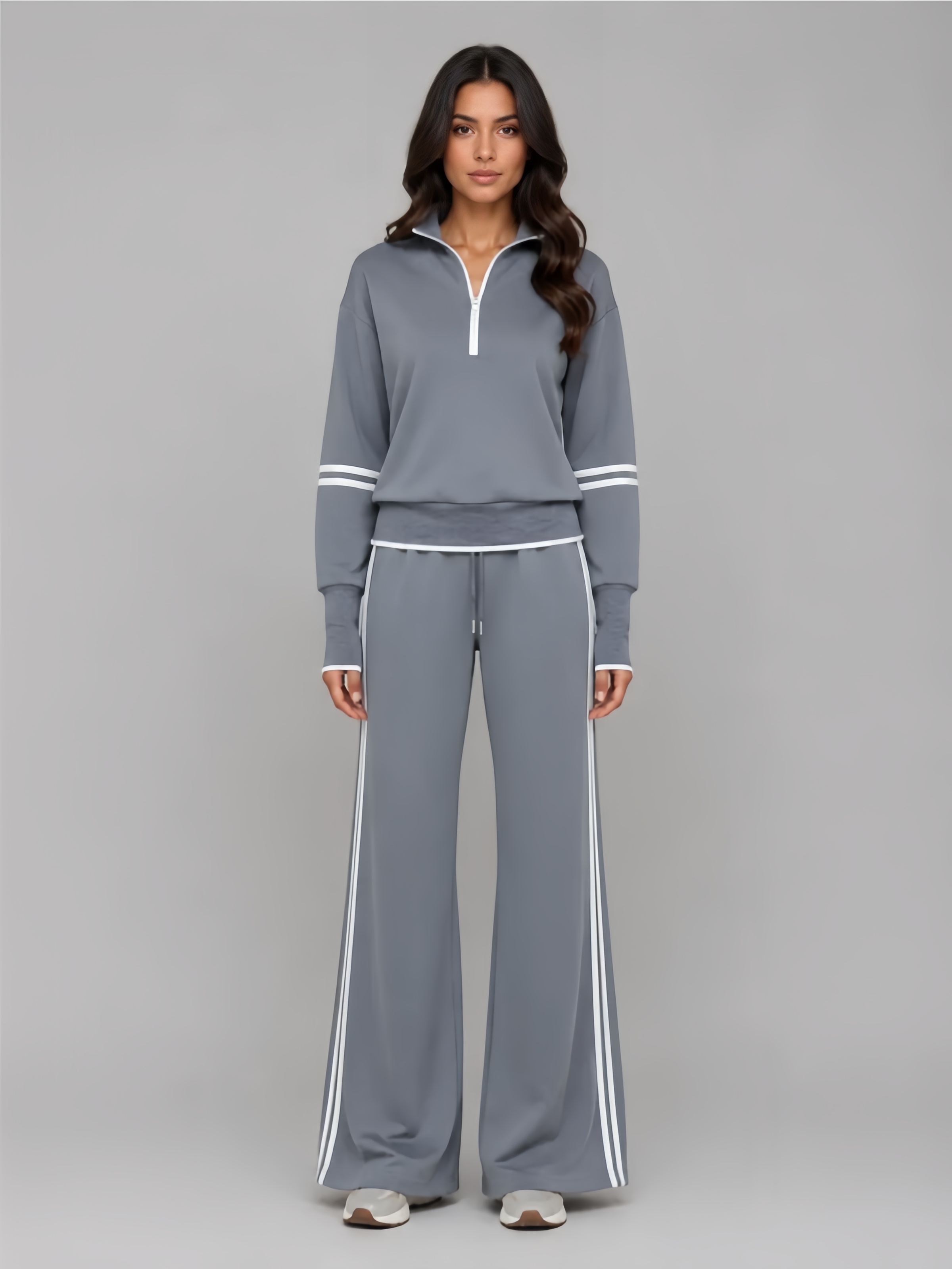 Women's Half Zip Lounge Set – Relaxed Two-Piece Wide Leg Tracksuit