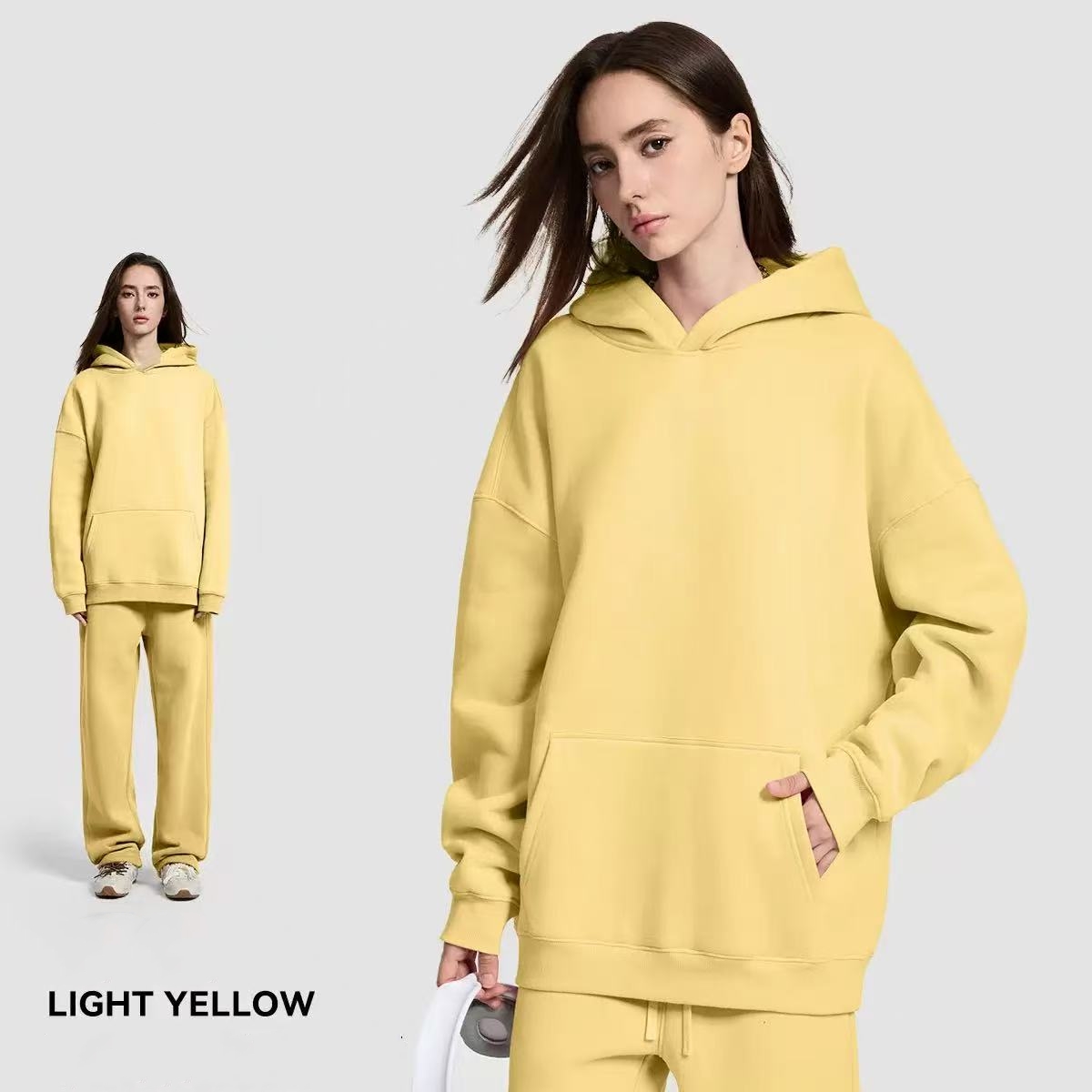 [Copy]NEW 🔥 Women's Cotton Two-Piece Oversized Drawstring Sweatshirt Wide Leg Sweatpants Casual Set