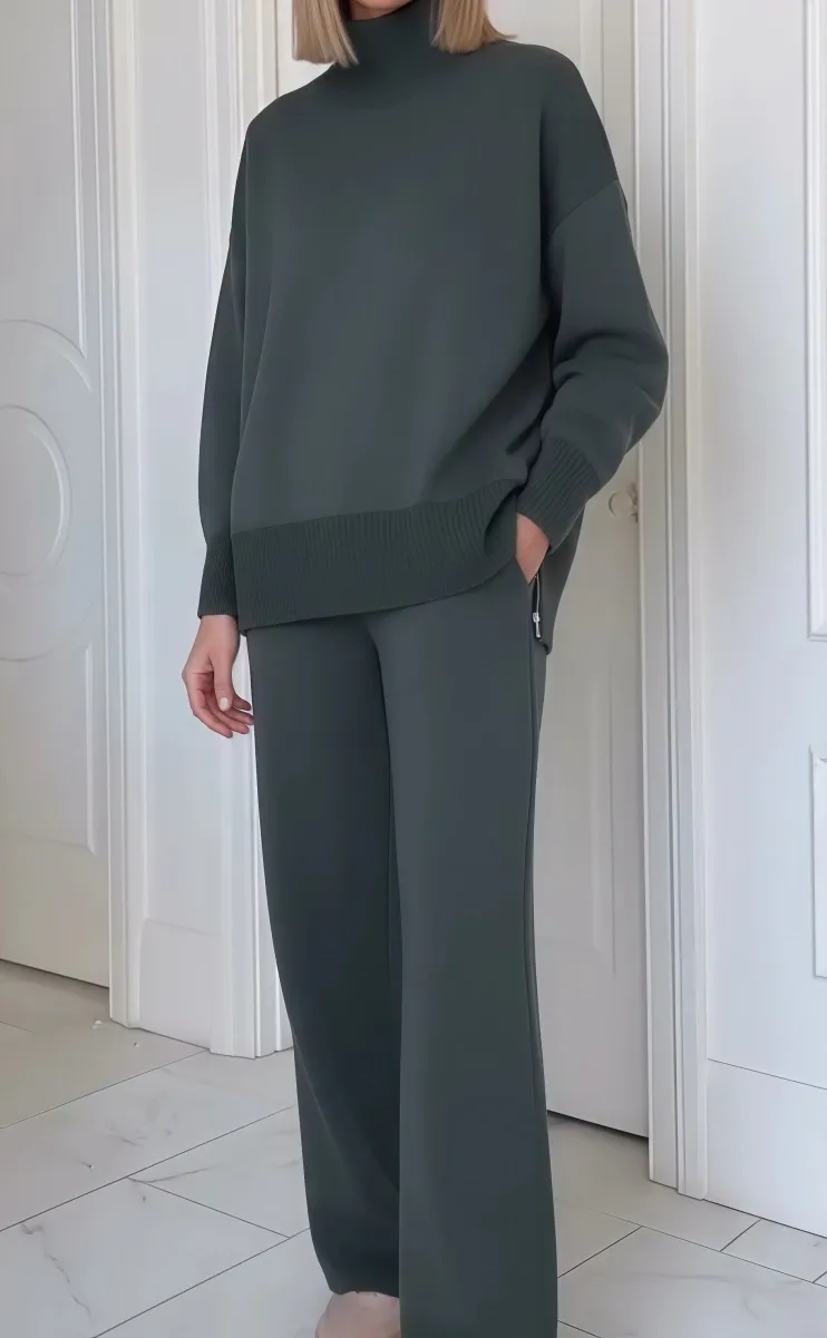 🔥Casual Travel Stand Collar Side Zipper Top Straight Pants Two-Piece Set