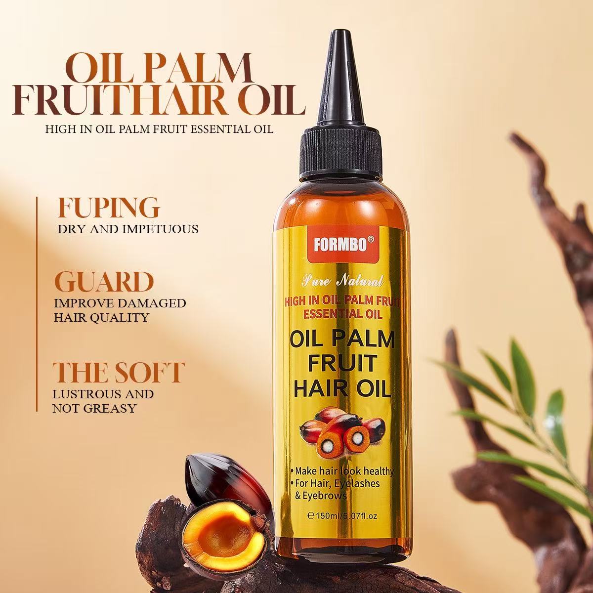 Natural Coconut & Palm Fruit Hair Oil Set 150ml, Repair Dry Damaged Hair, Anti-Frizz Shine Hair Serum