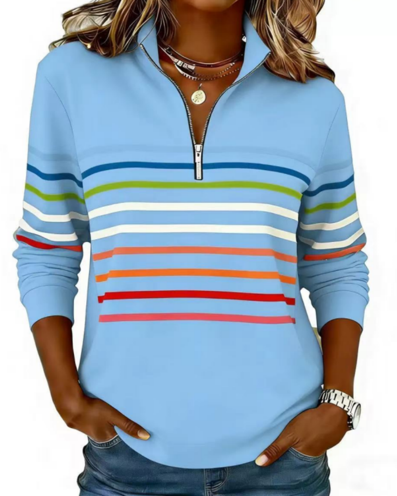 🔥Last Day 50% OFF🔥Half-Zip Rainbow Striped Sweatshirt, Cozy & Bright