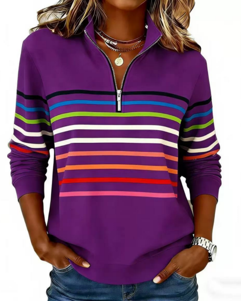 🔥Last Day 50% OFF🔥Half-Zip Rainbow Striped Sweatshirt, Cozy & Bright