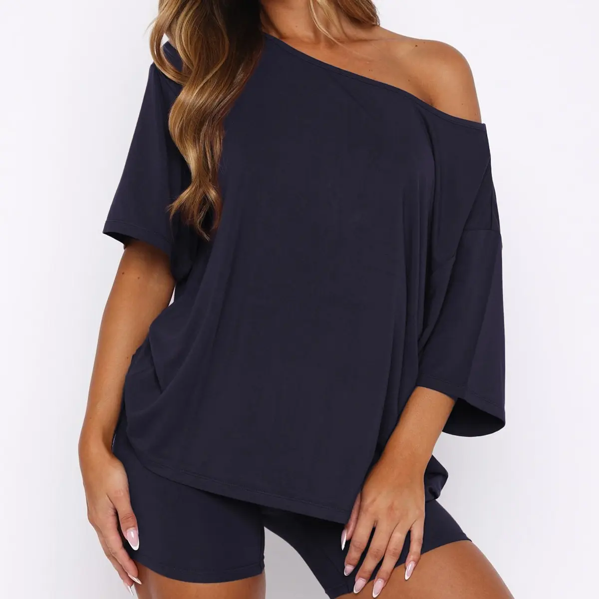 Women's Casual Two Piece Lounge Set Off Shoulder Top & Shorts