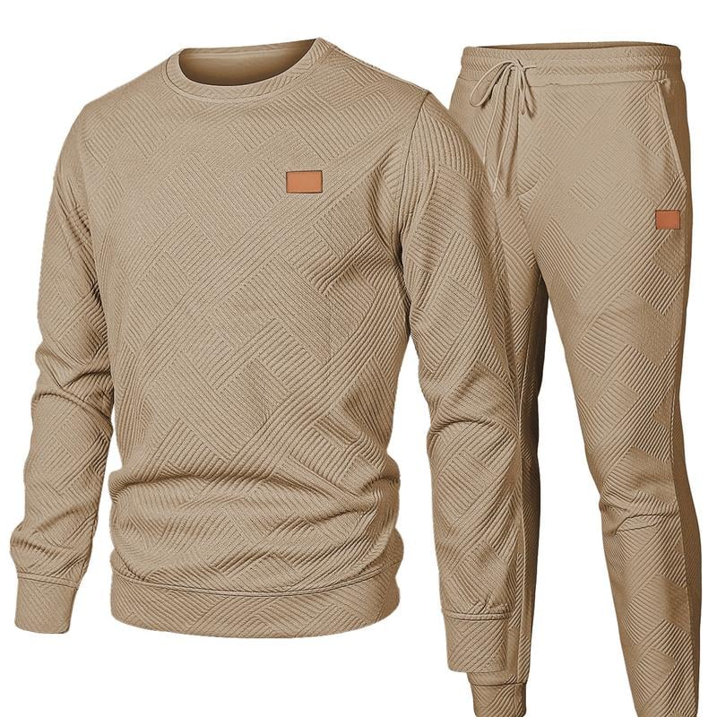 🎁LAST DAY 49% OFF🎁Men's  2 Piece Sweatsuits Outfits Casual Crewneck Jacquard Sweatshirt Joggers Sweatpants Set