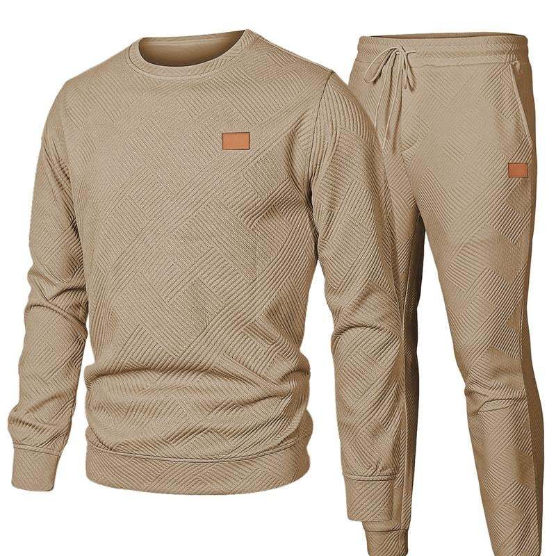 🎁LAST DAY 49% OFF🎁Men's  2 Piece Sweatsuits Outfits Casual Crewneck Jacquard Sweatshirt Joggers Sweatpants Set