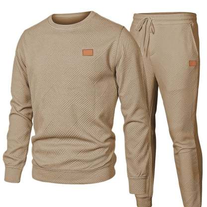🎁LAST DAY 49% OFF🎁Men's  2 Piece Sweatsuits Outfits Casual Crewneck Jacquard Sweatshirt Joggers Sweatpants Set