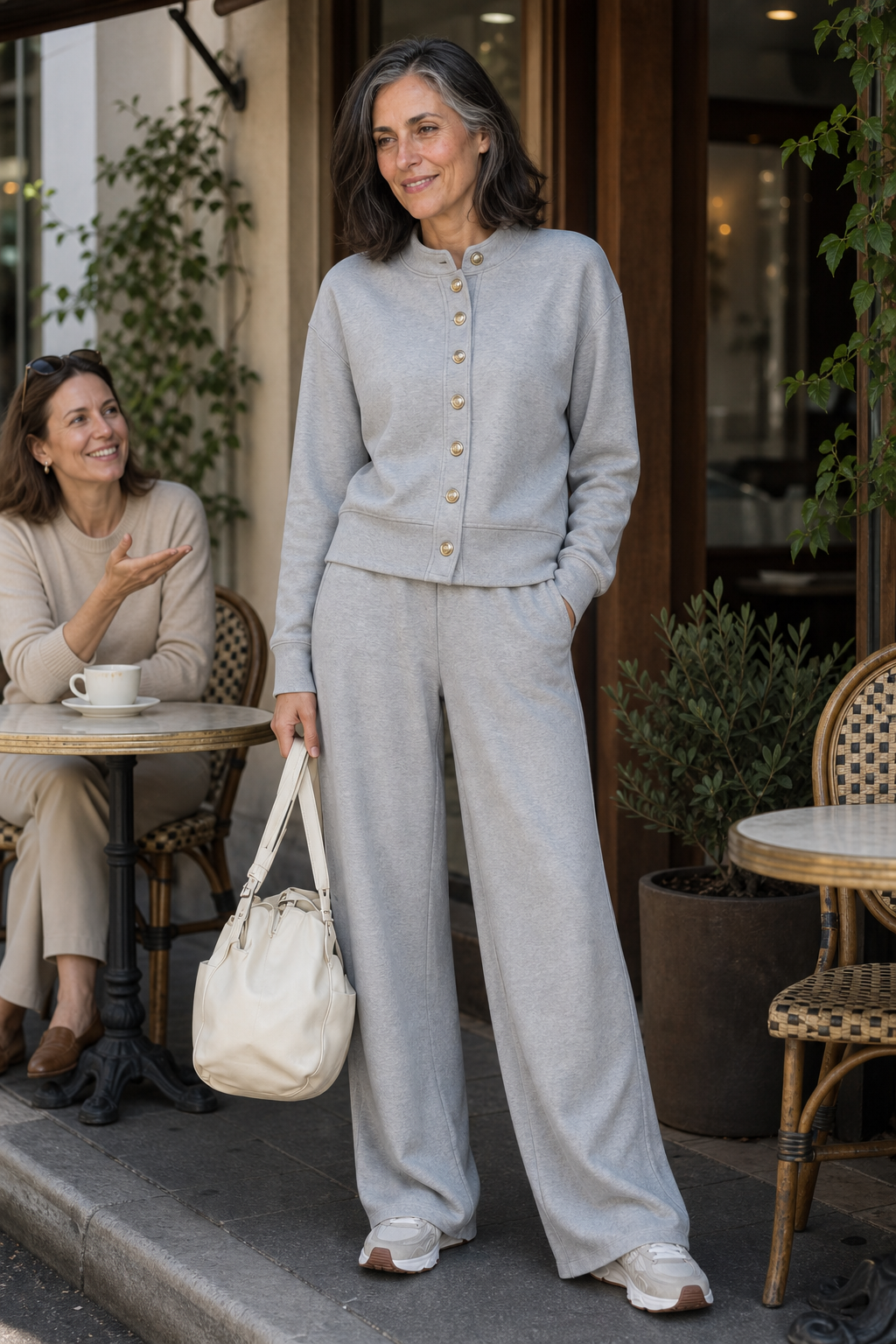 Button-Down Cardigan And Wide-Leg Pants Set