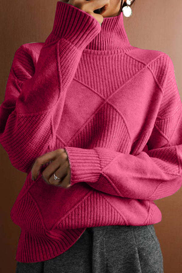 Women's Solid Color Casual Turtleneck Loose Warm Knitted Sweater