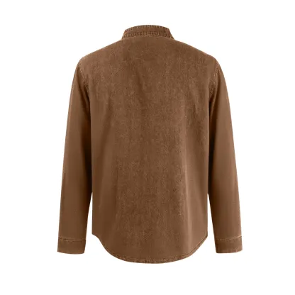 💫Clearance Sale🔥10-PACK FOR $31.99🔥Men's Retro Stand Collar Pocket Casual Distressed Long Sleeve Henley Shirt