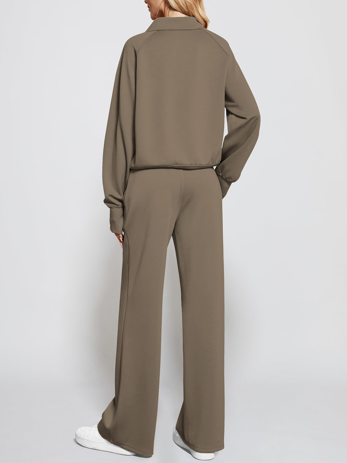 🔥Women's pure cotton loose-fitting half-zip two-piece sportswear set（Free delivery）