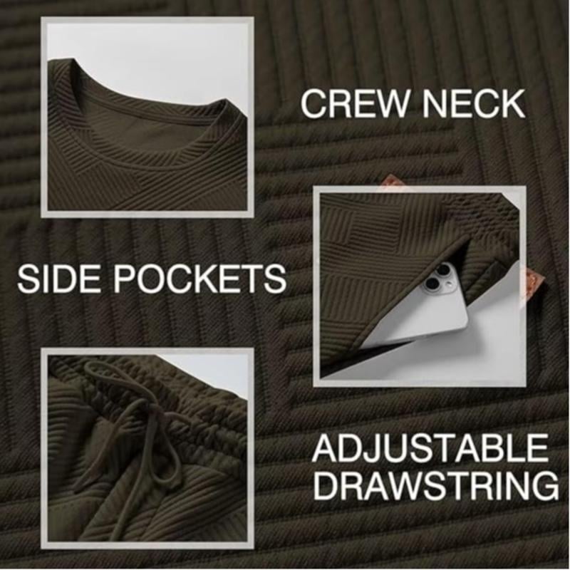 🎁LAST DAY 49% OFF🎁Men's  2 Piece Sweatsuits Outfits Casual Crewneck Jacquard Sweatshirt Joggers Sweatpants Set