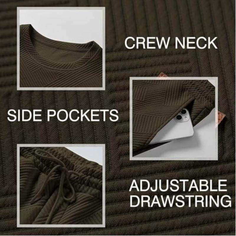 🎁LAST DAY 49% OFF🎁Men's  2 Piece Sweatsuits Outfits Casual Crewneck Jacquard Sweatshirt Joggers Sweatpants Set