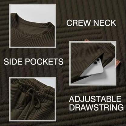 🎁LAST DAY 49% OFF🎁Men's  2 Piece Sweatsuits Outfits Casual Crewneck Jacquard Sweatshirt Joggers Sweatpants Set