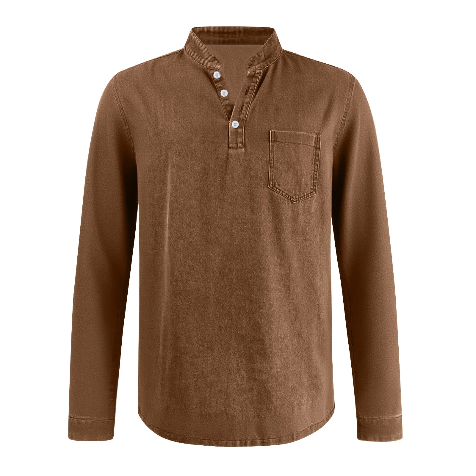 💫Clearance Sale🔥10-PACK FOR $31.99🔥Men's Retro Stand Collar Pocket Casual Distressed Long Sleeve Henley Shirt