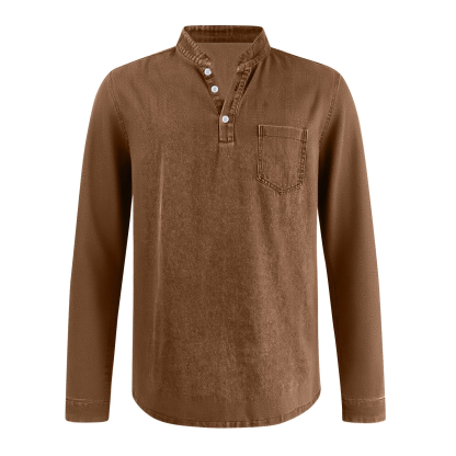 💫Clearance Sale🔥10-PACK FOR $31.99🔥Men's Retro Stand Collar Pocket Casual Distressed Long Sleeve Henley Shirt