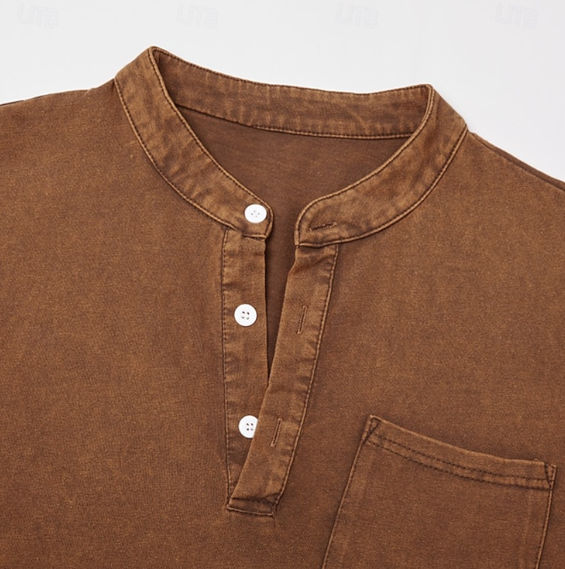 💫Clearance Sale🔥10-PACK FOR $31.99🔥Men's Retro Stand Collar Pocket Casual Distressed Long Sleeve Henley Shirt