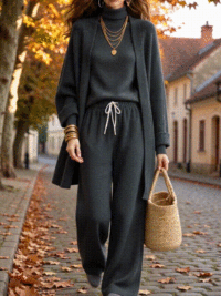 Cozy knit 3-piece set in motion