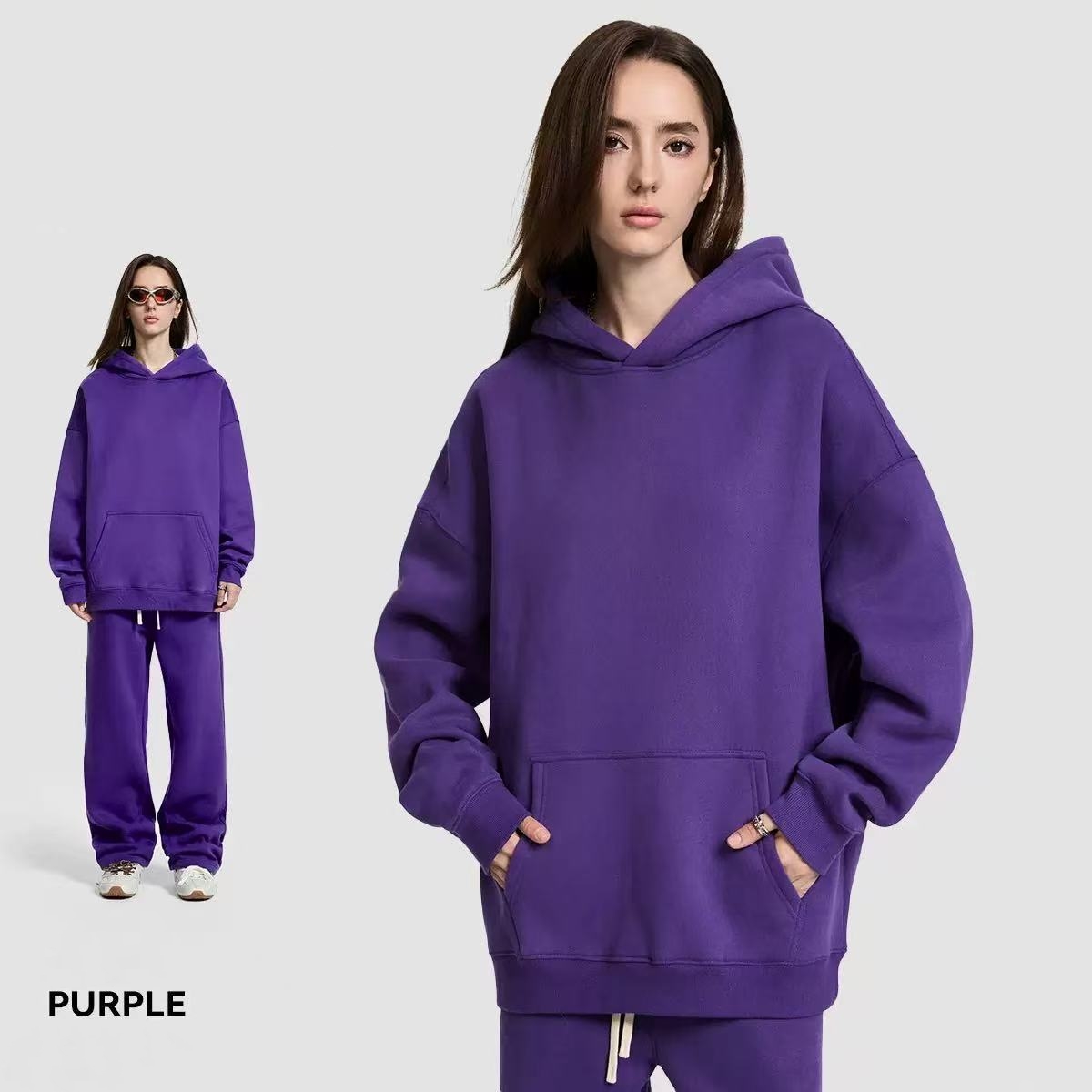 [Copy]NEW 🔥 Women's Cotton Two-Piece Oversized Drawstring Sweatshirt Wide Leg Sweatpants Casual Set