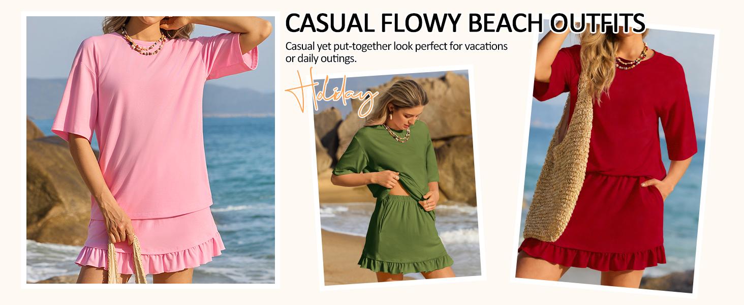 Yousify Women's 2 Piece Skirt Set Summer Vacation Outfits Short Sleeve Crewneck Top & Casual Mini Skirt for Easy Styling Loungewear Womenswear Yousify Women's 2 Piece Skirt Set Summer Vacation Outfits Short Sleeve Crewneck Top & Casual Mini Skirt for Easy Styling Loungewear Womenswear
