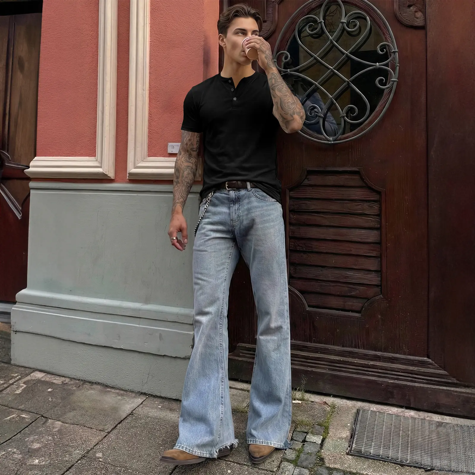 Ember Court™ Men's Slim Fit Henley Shirt - Gym & Casual Wear