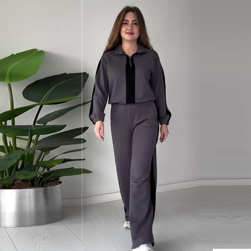 🔥Hot Sale🔥Women's Zipper Lapel Tops & Pants 2-Piece Set